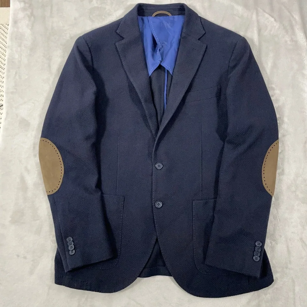 Il‎ Garbo Collection Angelico Blazer Mens 40 Tall Navy Blue Elbow Patches Coat
